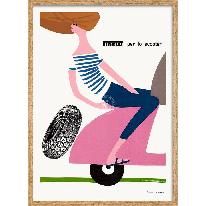 SCOOTER FREEDOM | ITALY A3 | 297 x 420mm | 11.7 x 16.5 inches / Framed Print: Natural Oak Timber Print Art
