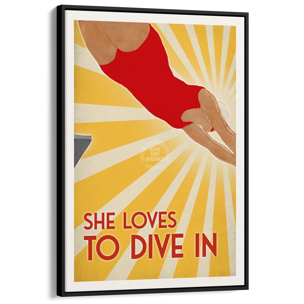 She Loves To Dive In | Australia A3 297 X 420Mm 11.7 16.5 Inches / Canvas Floating Frame - Black