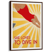 She Loves To Dive In | Australia A3 297 X 420Mm 11.7 16.5 Inches / Canvas Floating Frame - Dark Oak