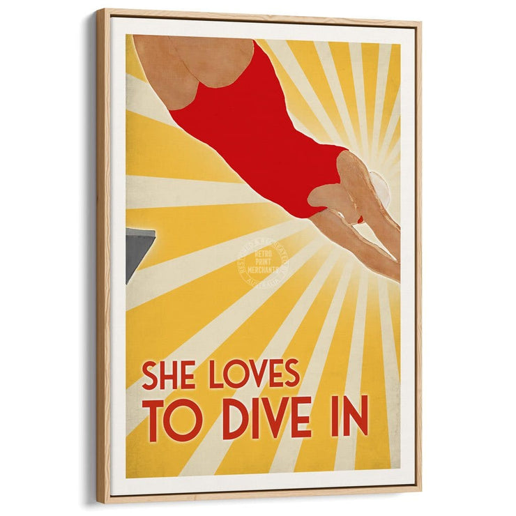She Loves To Dive In | Australia A3 297 X 420Mm 11.7 16.5 Inches / Canvas Floating Frame - Natural