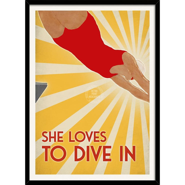 She Loves To Dive In | Australia A3 297 X 420Mm 11.7 16.5 Inches / Framed Print - Black Timber Art