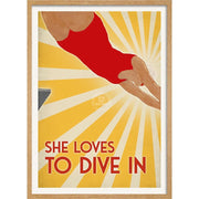 She Loves To Dive In | Australia A3 297 X 420Mm 11.7 16.5 Inches / Framed Print - Natural Oak Timber