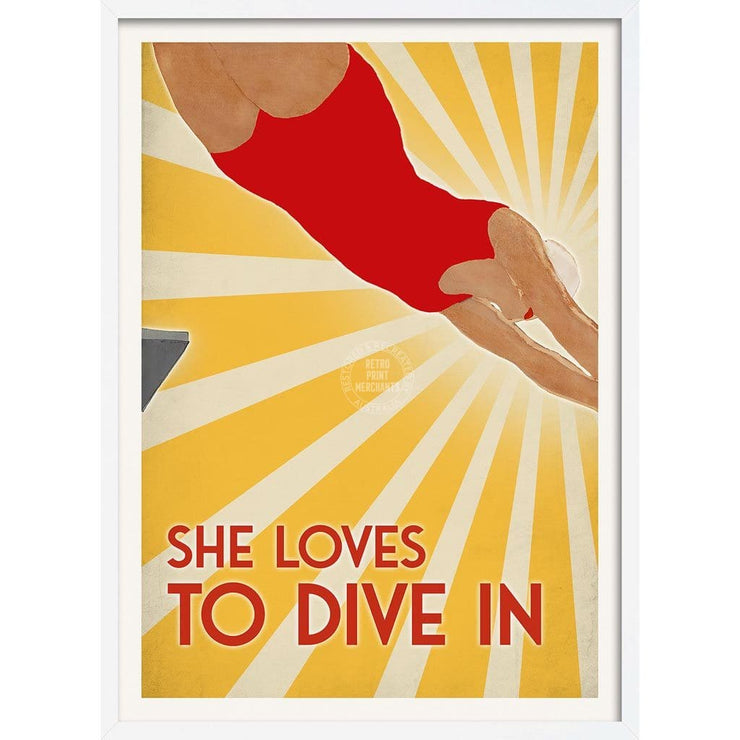 She Loves To Dive In | Australia A3 297 X 420Mm 11.7 16.5 Inches / Framed Print - White Timber Art