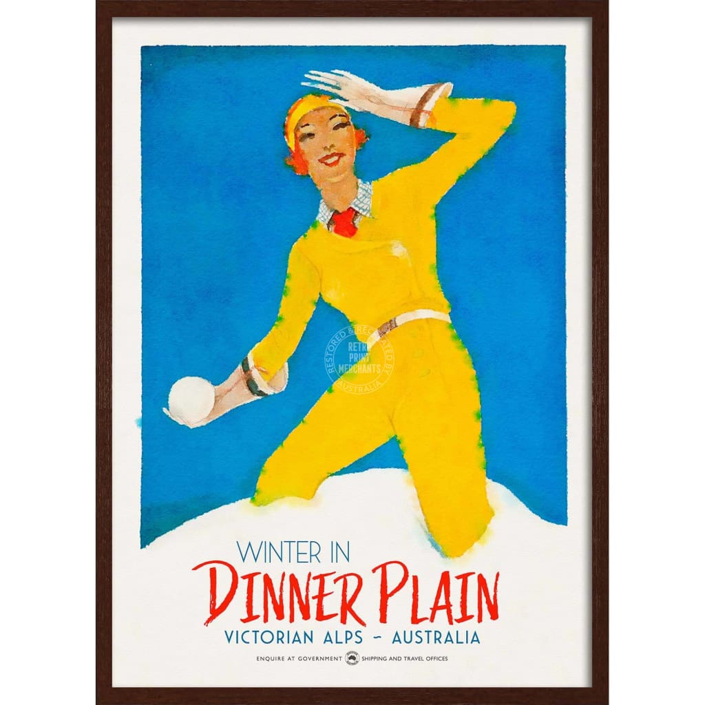 Ski Dinner Plain | Australia 422Mm X 295Mm 16.6 11.6 A3 / Dark Oak Print Art