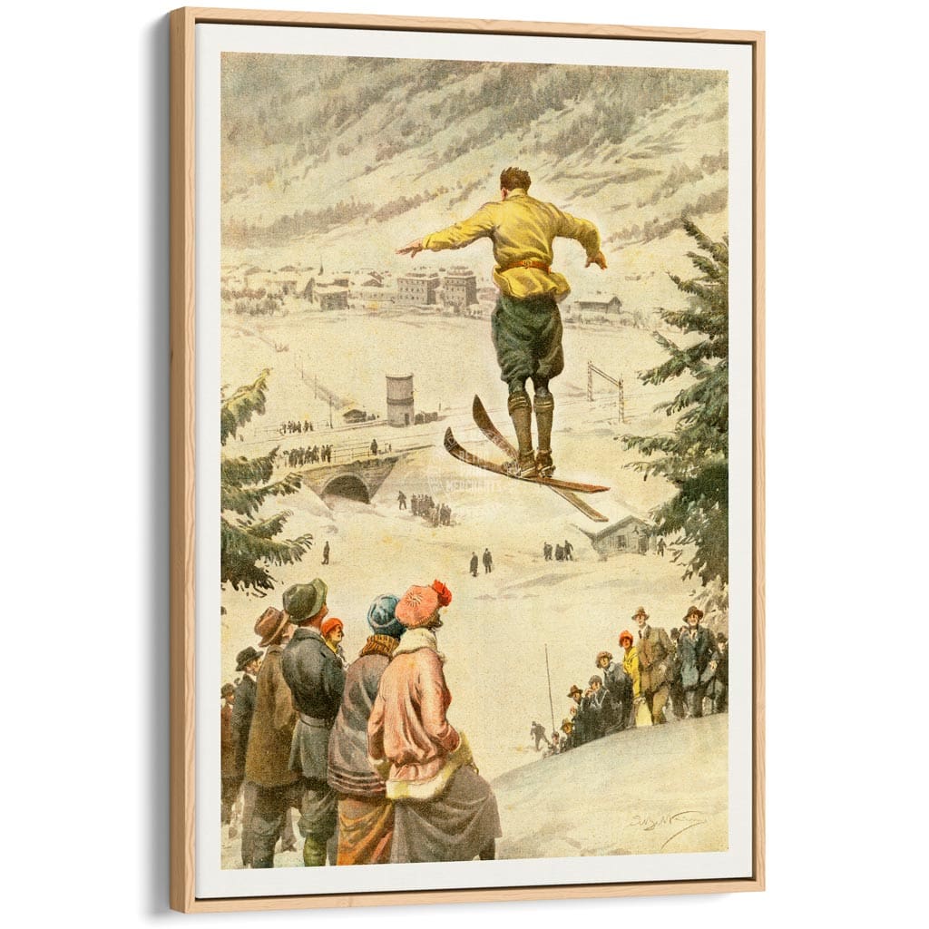 SKI JUMP | SWITZERLAND A3 | 297 x 420mm | 11.7 x 16.5 inches / Canvas Floating Frame: Natural Oak Timber Print Art