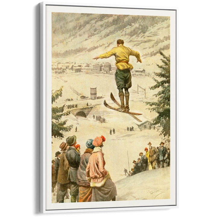SKI JUMP | SWITZERLAND A3 | 297 x 420mm | 11.7 x 16.5 inches / Canvas Floating Frame: White Timber Print Art