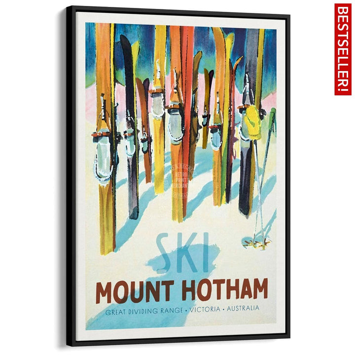 Ski Mount Hotham | Australia A3 297 X 420Mm 11.7 16.5 Inches / Canvas Floating Frame - Black Timber