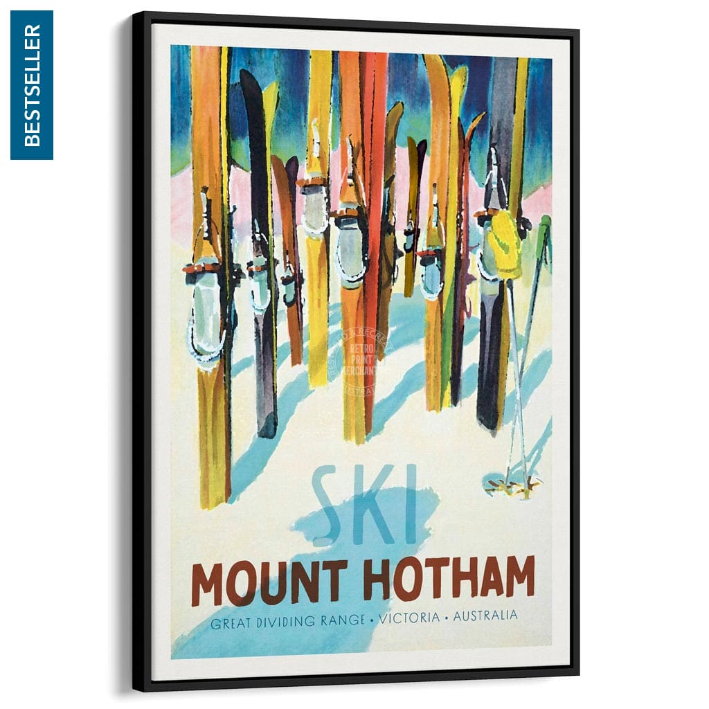 Ski Mount Hotham | Australia A3 297 X 420Mm 11.7 16.5 Inches / Canvas Floating Frame - Black Timber