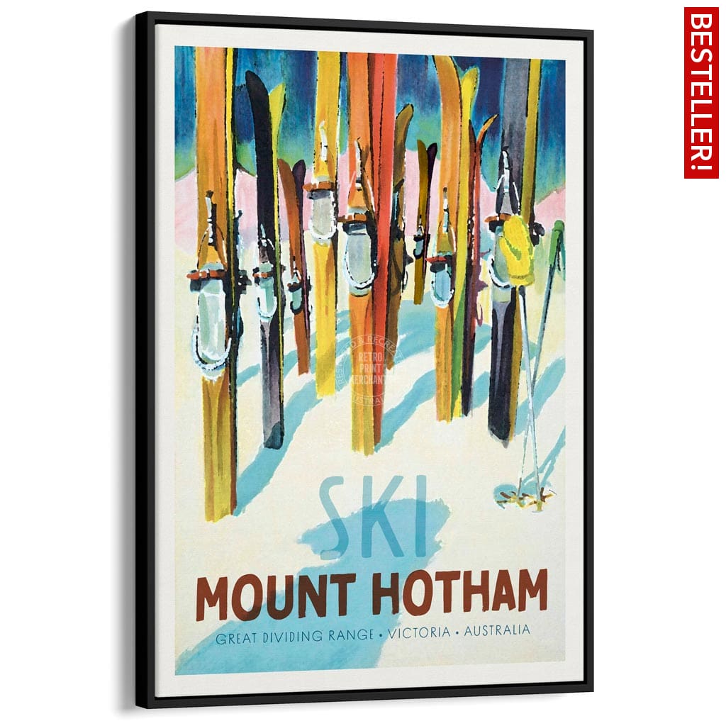 Ski Mount Hotham | Australia A3 297 X 420Mm 11.7 16.5 Inches / Canvas Floating Frame - Black Timber