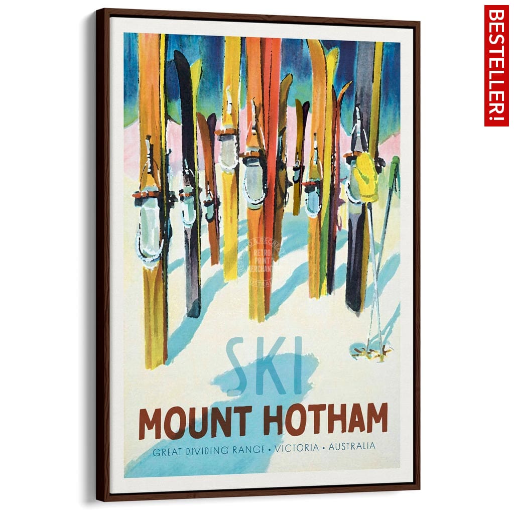 Ski Mount Hotham | Australia A3 297 X 420Mm 11.7 16.5 Inches / Canvas Floating Frame - Dark Oak