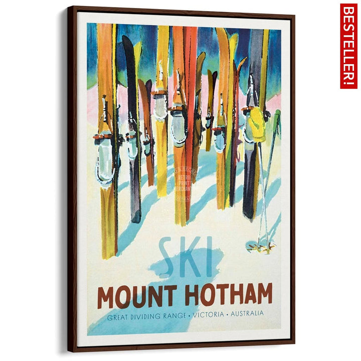 Ski Mount Hotham | Australia A3 297 X 420Mm 11.7 16.5 Inches / Canvas Floating Frame - Dark Oak