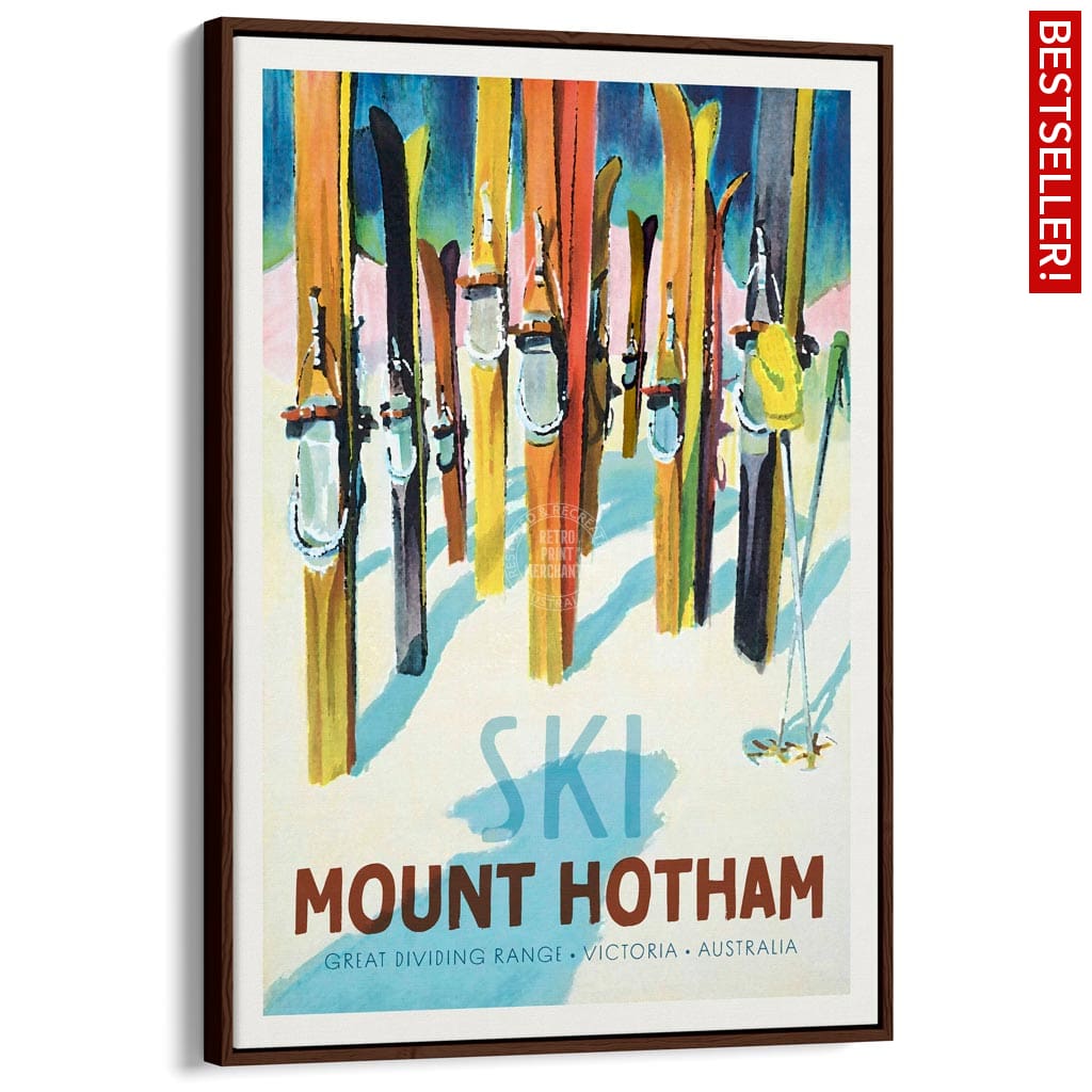 Ski Mount Hotham | Australia A3 297 X 420Mm 11.7 16.5 Inches / Canvas Floating Frame - Dark Oak