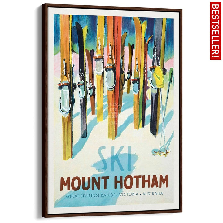 Ski Mount Hotham | Australia A3 297 X 420Mm 11.7 16.5 Inches / Canvas Floating Frame - Dark Oak