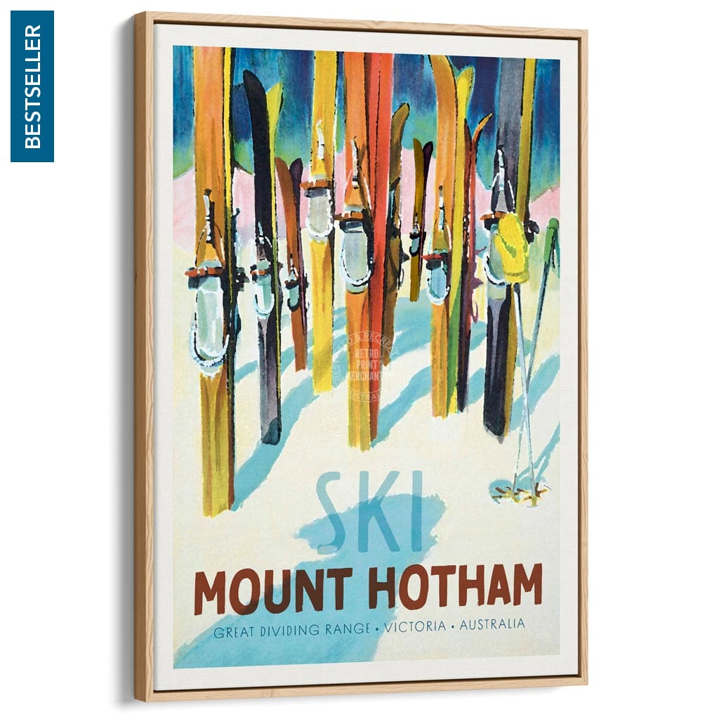 Ski Mount Hotham | Australia A3 297 X 420Mm 11.7 16.5 Inches / Canvas Floating Frame - Natural Oak