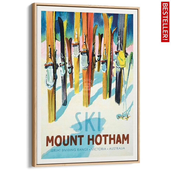 Ski Mount Hotham | Australia A3 297 X 420Mm 11.7 16.5 Inches / Canvas Floating Frame - Natural Oak