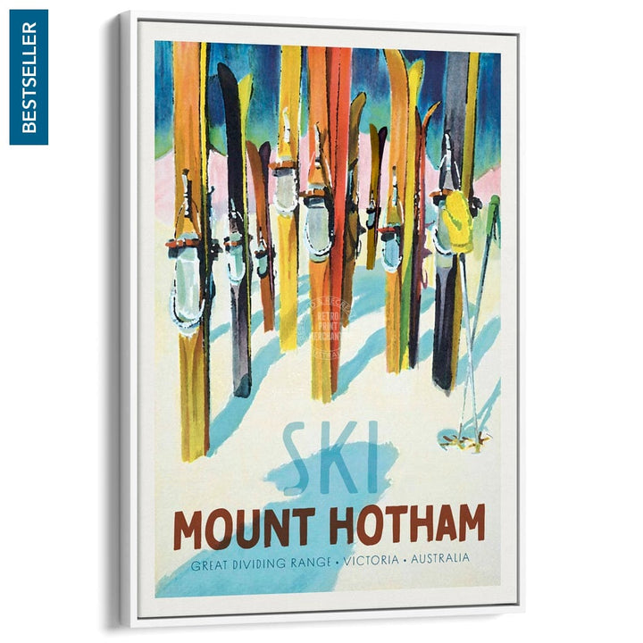 Ski Mount Hotham | Australia A3 297 X 420Mm 11.7 16.5 Inches / Canvas Floating Frame - White Timber