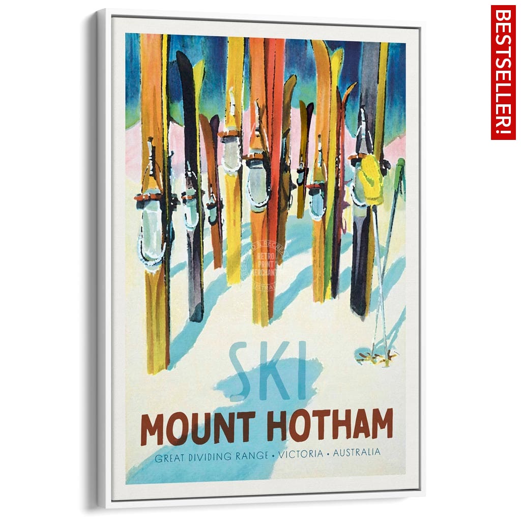 Ski Mount Hotham | Australia A3 297 X 420Mm 11.7 16.5 Inches / Canvas Floating Frame - White Timber
