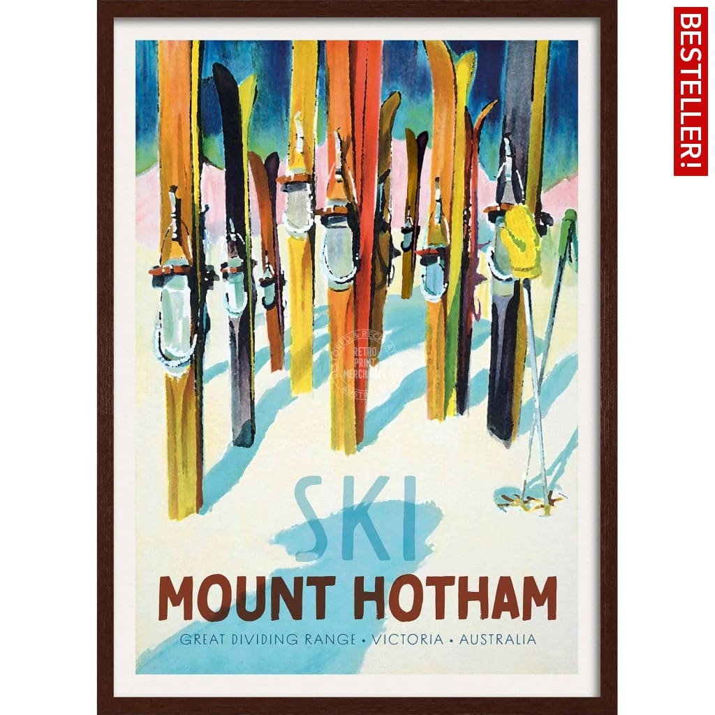 Ski Mount Hotham | Australia 422Mm X 295Mm 16.6 11.6 A3 / Dark Oak Print Art