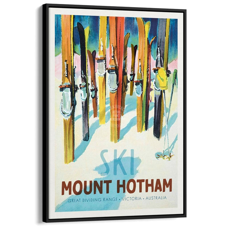 Ski Mount Hotham | Australia A3 297 X 420Mm 11.7 16.5 Inches / Canvas Floating Frame - Black Timber