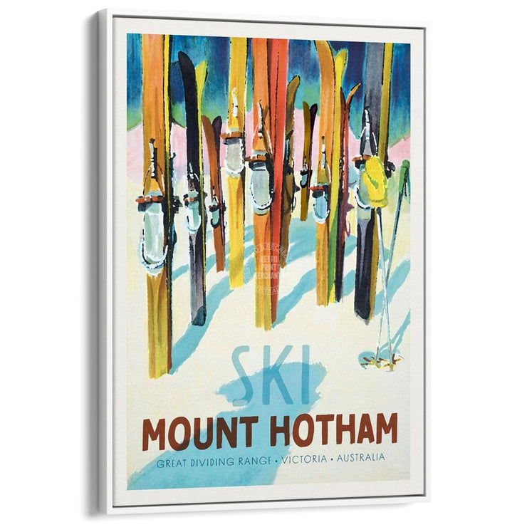 Ski Mount Hotham | Australia A3 297 X 420Mm 11.7 16.5 Inches / Canvas Floating Frame - White Timber