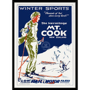 Ski Mt Cook | New Zealand 422Mm X 295Mm 16.6 11.6 A3 / Black Print Art
