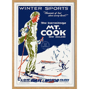 Ski Mt Cook | New Zealand 422Mm X 295Mm 16.6 11.6 A3 / Natural Oak Print Art