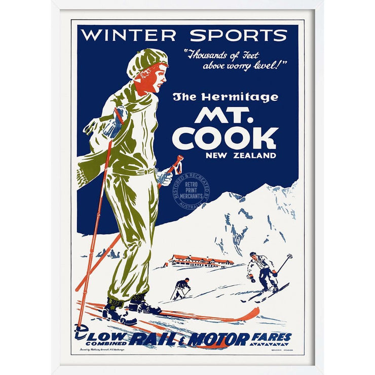 Ski Mt Cook | New Zealand 422Mm X 295Mm 16.6 11.6 A3 / White Print Art