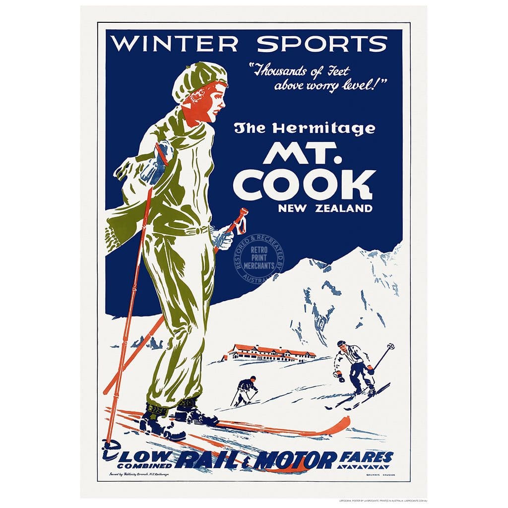 Ski Mt Cook | New Zealand 422Mm X 295Mm 16.6 11.6 A3 / Unframed Print Art