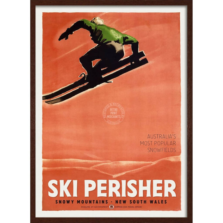 Ski Perisher #2 | Australia 422Mm X 295Mm 16.6 11.6 A3 / Dark Oak Print Art