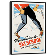 Ski School | Worldwide A3 297 X 420Mm 11.7 16.5 Inches / Canvas Floating Frame - Black Timber Print