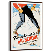Ski School | Worldwide A3 297 X 420Mm 11.7 16.5 Inches / Canvas Floating Frame - Dark Oak Timber