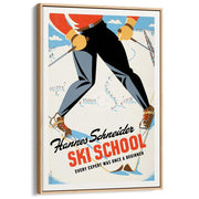 Ski School | Worldwide A3 297 X 420Mm 11.7 16.5 Inches / Canvas Floating Frame - Natural Oak Timber