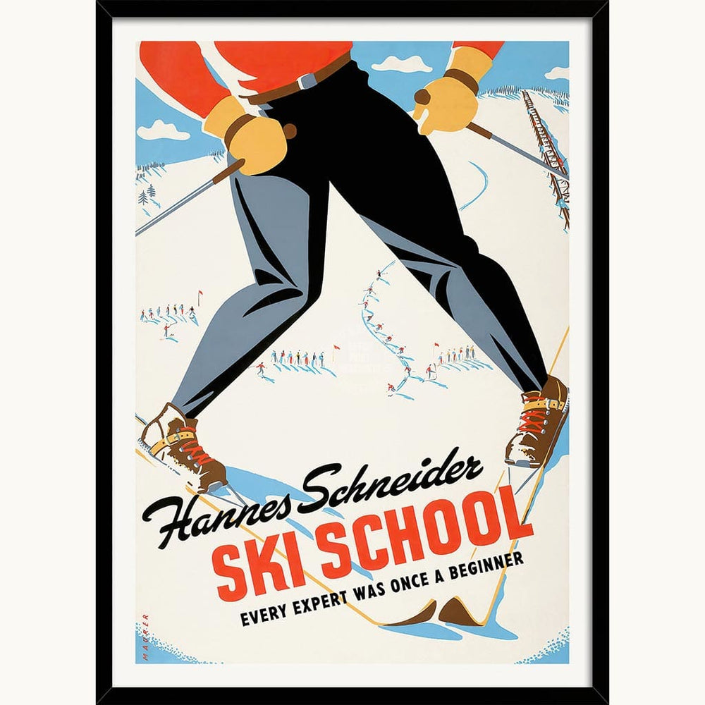 Ski School | Worldwide A3 297 X 420Mm 11.7 16.5 Inches / Framed Print - Black Timber Art