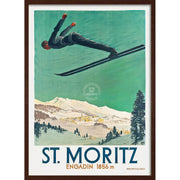 Ski St Moritz | Switzerland 422Mm X 295Mm 16.6 11.6 A3 / Dark Oak Print Art