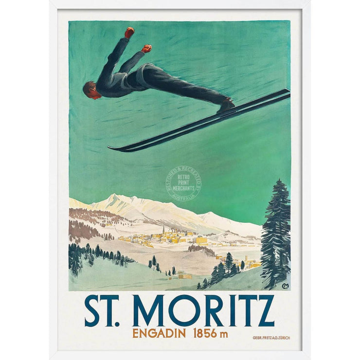 Ski St Moritz | Switzerland 422Mm X 295Mm 16.6 11.6 A3 / White Print Art