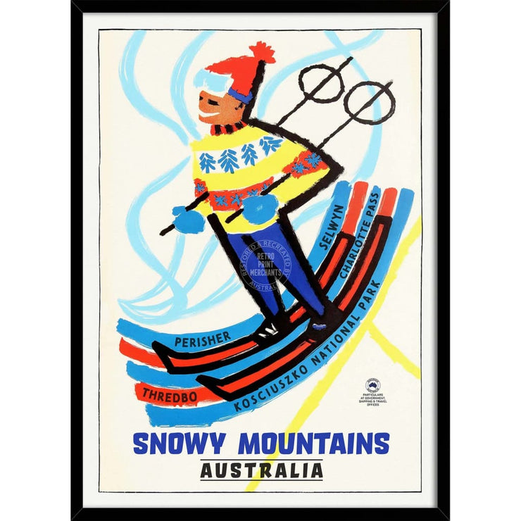 Ski The Snowy Mountains | Australia 422Mm X 295Mm 16.6 11.6 A3 / Black Print Art