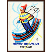 Ski The Snowy Mountains | Australia 422Mm X 295Mm 16.6 11.6 A3 / Dark Oak Print Art
