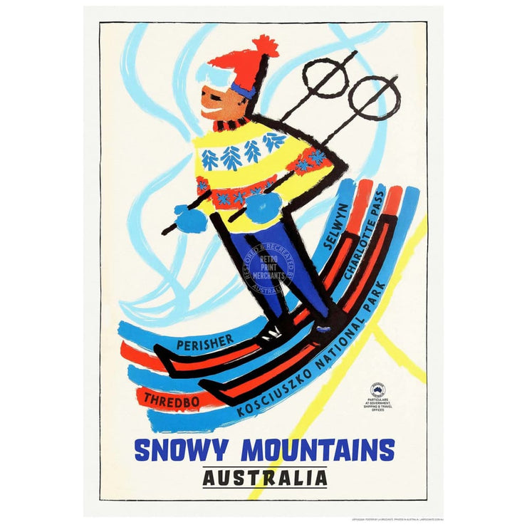 Ski The Snowy Mountains | Australia 422Mm X 295Mm 16.6 11.6 A3 / Unframed Print Art