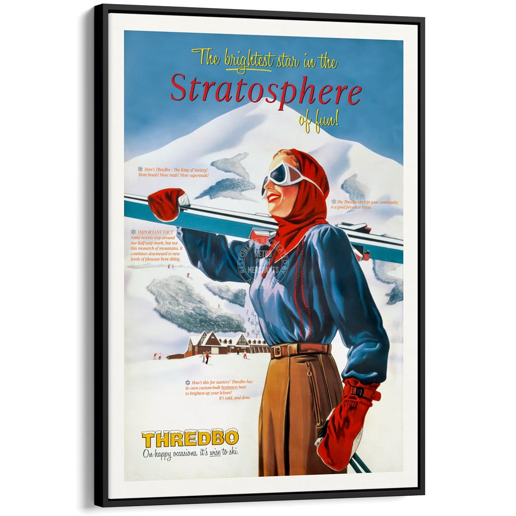 SKI THREDBO 1950 | AUSTRALIA A3 | 297 x 420mm | 11.7 x 16.5 inches / Canvas Floating Frame: Black Timber Print Art