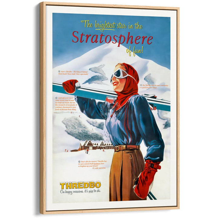 SKI THREDBO 1950 | AUSTRALIA A3 | 297 x 420mm | 11.7 x 16.5 inches / Canvas Floating Frame: Natural Oak Timber Print Art