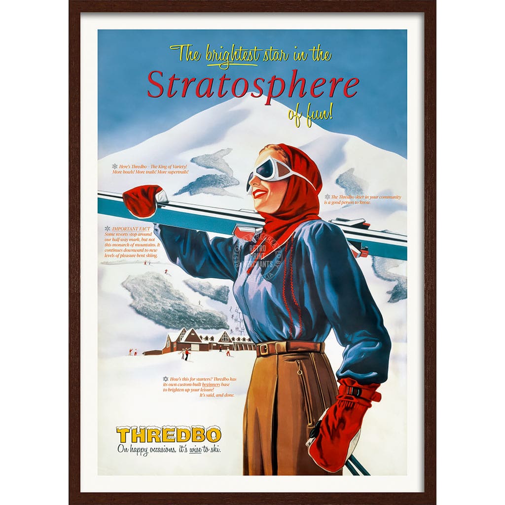 SKI THREDBO 1950 | AUSTRALIA A3 | 297 x 420mm | 11.7 x 16.5 inches / Framed Print: Chocolate Oak Timber Print Art