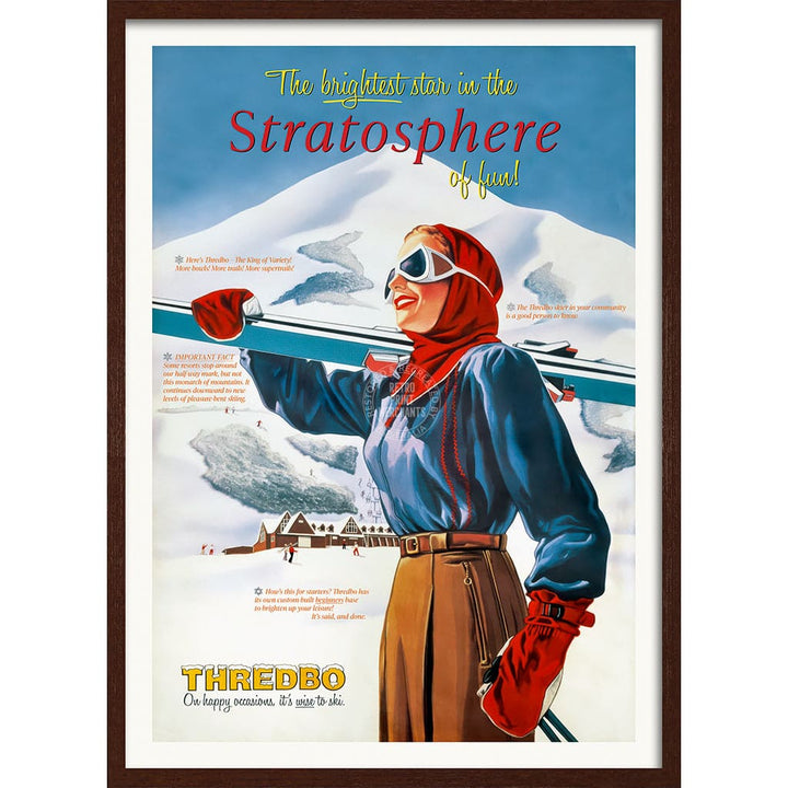 SKI THREDBO 1950 | AUSTRALIA A3 | 297 x 420mm | 11.7 x 16.5 inches / Framed Print: Chocolate Oak Timber Print Art