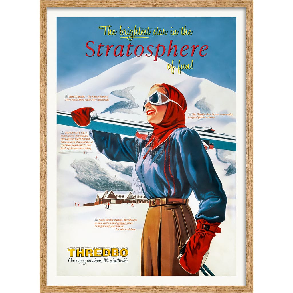 SKI THREDBO 1950 | AUSTRALIA A3 | 297 x 420mm | 11.7 x 16.5 inches / Framed Print: Natural Oak Timber Print Art