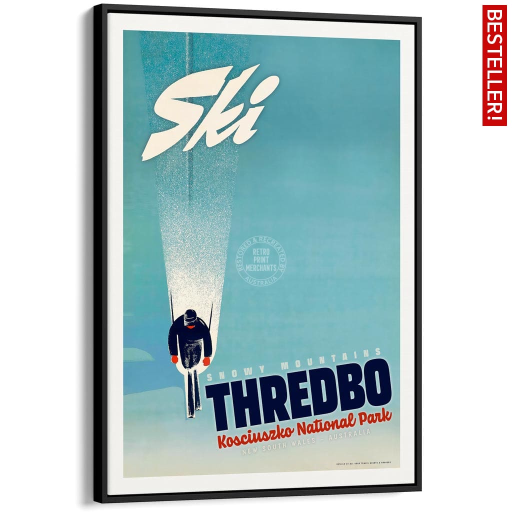 Ski Thredbo | Australia A4 210 X 297Mm 8.3 11.7 Inches / Canvas Floating Frame: Black Timber Print