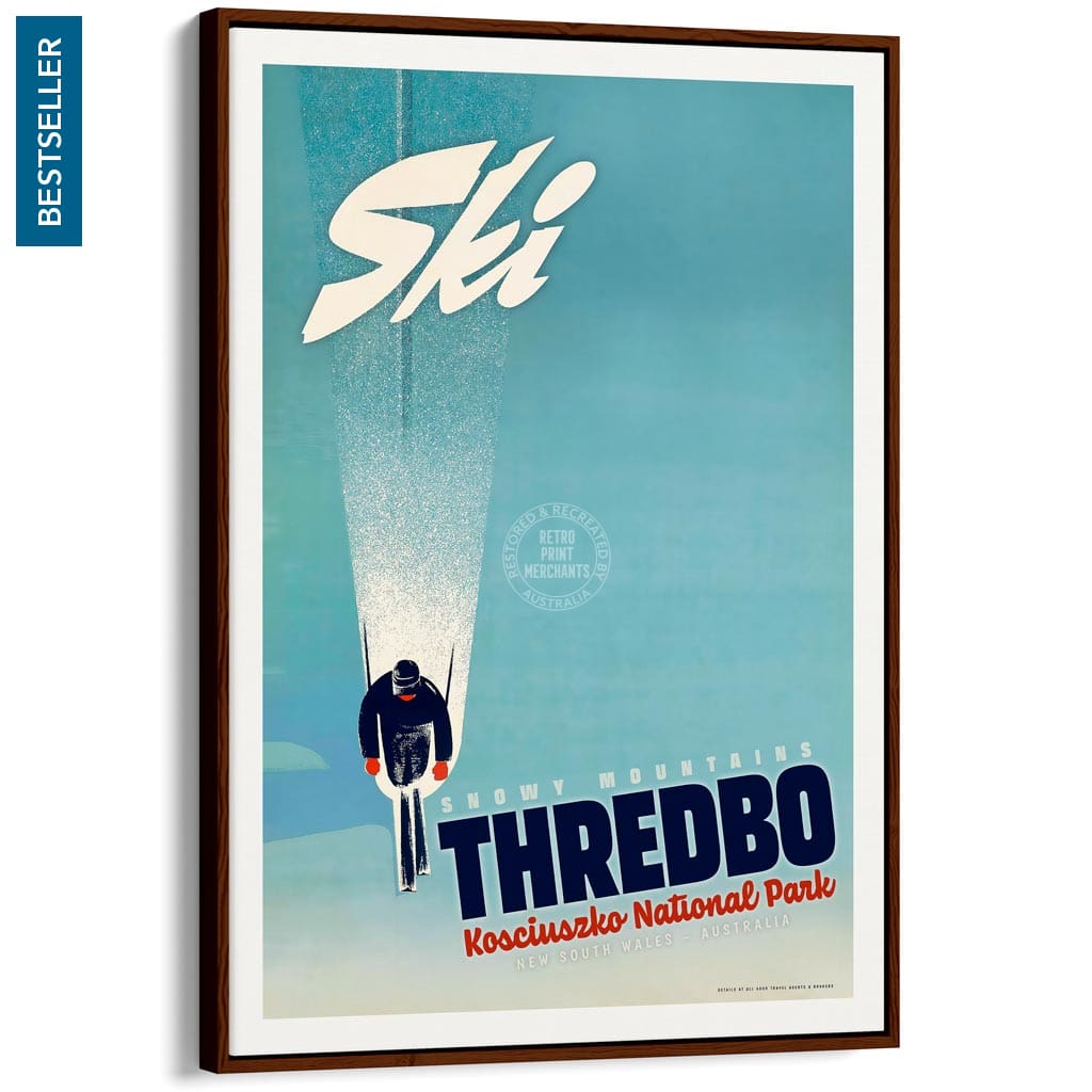 Ski Thredbo | Australia A4 210 X 297Mm 8.3 11.7 Inches / Canvas Floating Frame: Chocolate Oak Timber