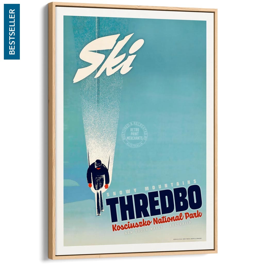 Ski Thredbo | Australia A4 210 X 297Mm 8.3 11.7 Inches / Canvas Floating Frame: Natural Oak Timber