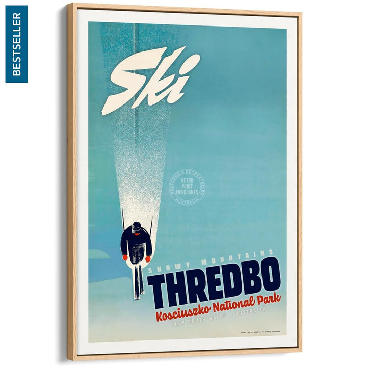 Ski Thredbo | Australia A4 210 X 297Mm 8.3 11.7 Inches / Canvas Floating Frame: Natural Oak Timber