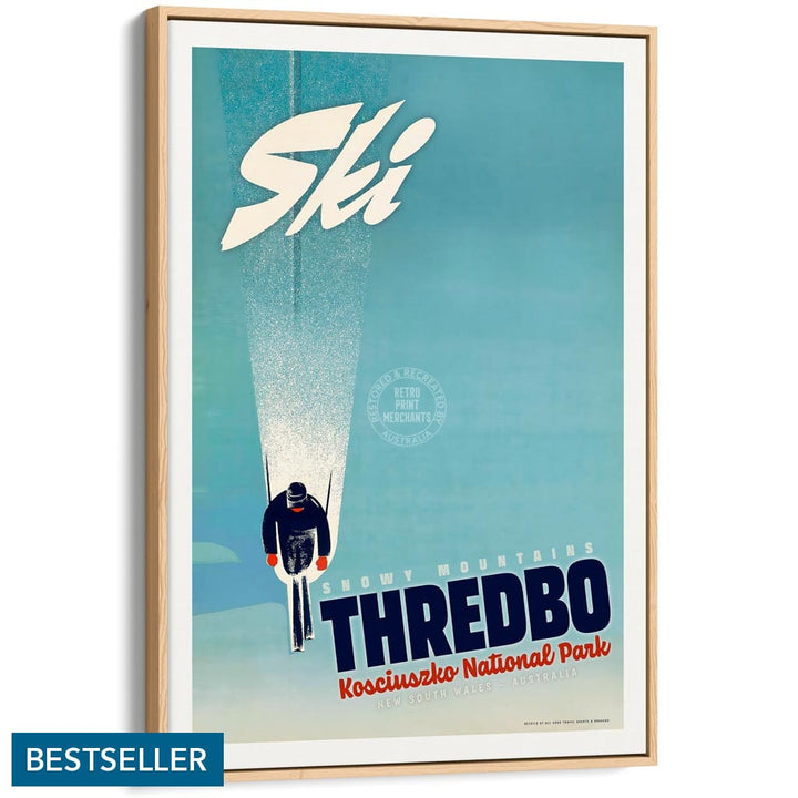 Ski Thredbo | Australia A4 210 X 297Mm 8.3 11.7 Inches / Canvas Floating Frame: Natural Oak Timber