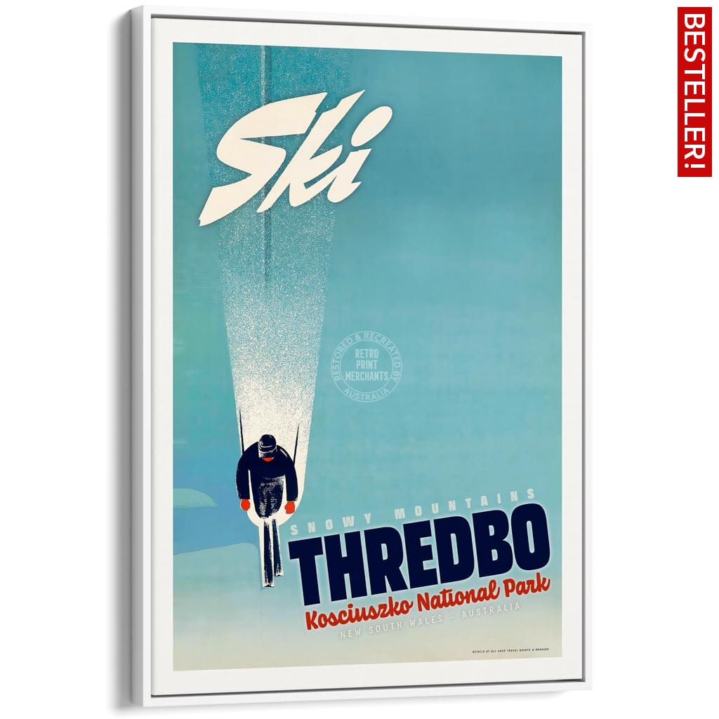Ski Thredbo | Australia A4 210 X 297Mm 8.3 11.7 Inches / Canvas Floating Frame: White Timber Print
