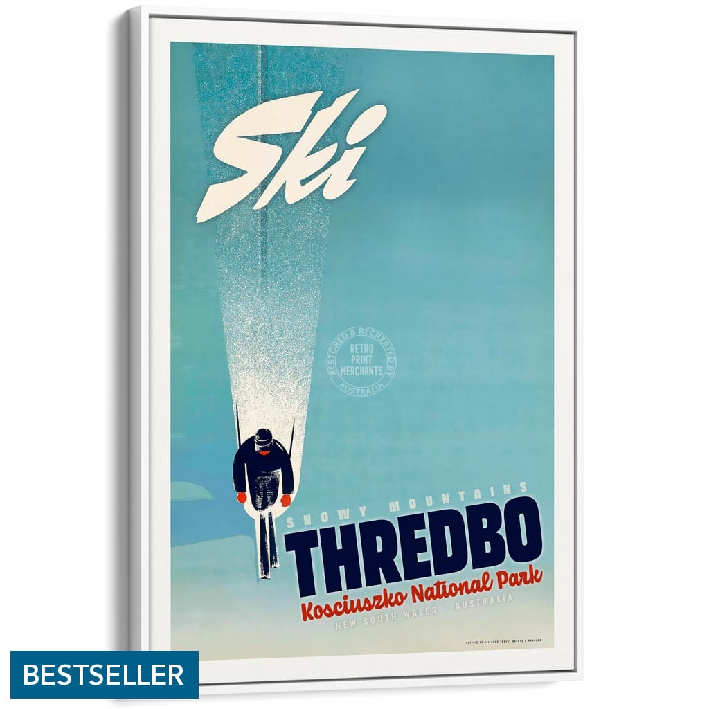 Ski Thredbo | Australia A4 210 X 297Mm 8.3 11.7 Inches / Canvas Floating Frame: White Timber Print